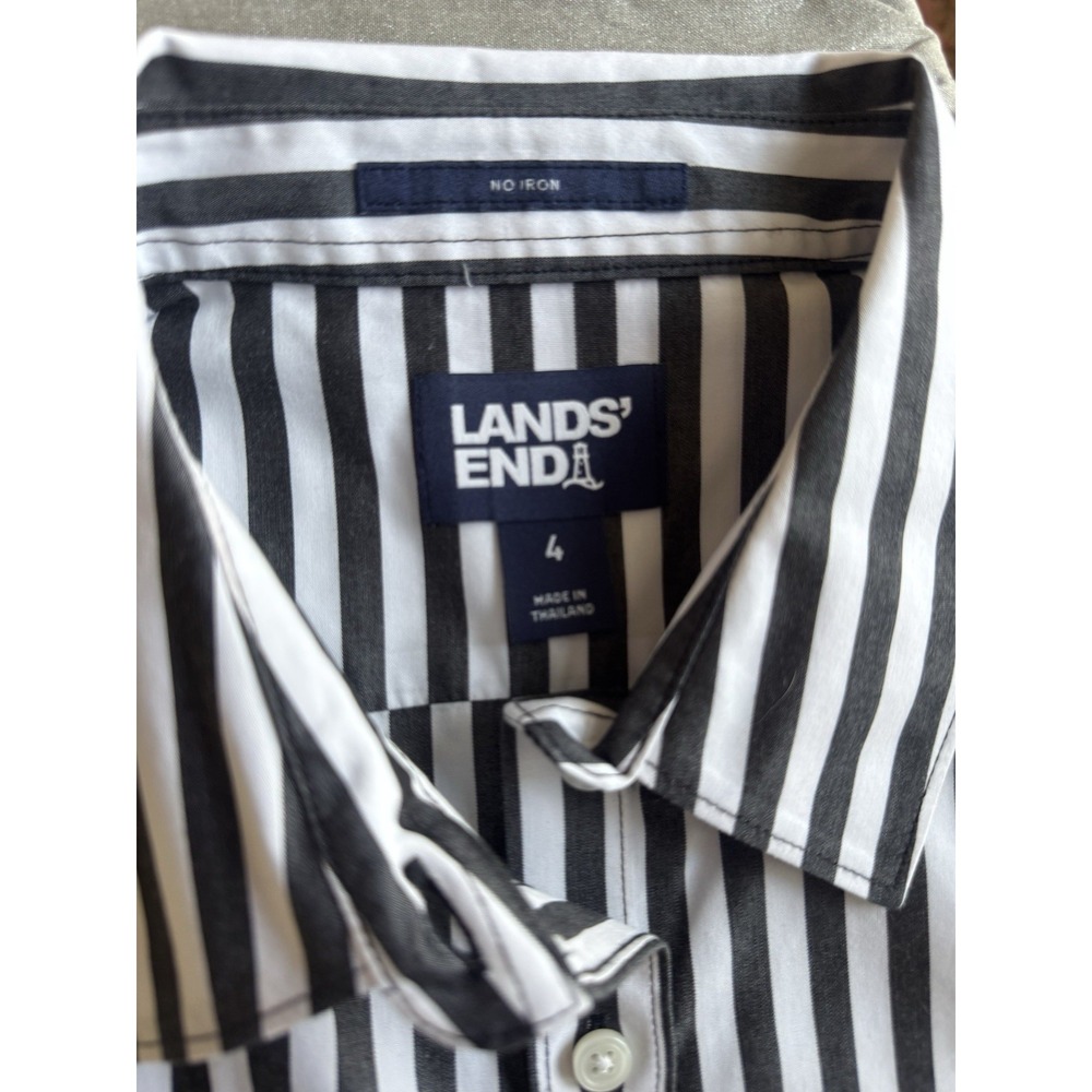 Lands' End Black White Striped Button‎ Down Shirt Women's 4 Cotton Chic Classic - Picture 3 of 7